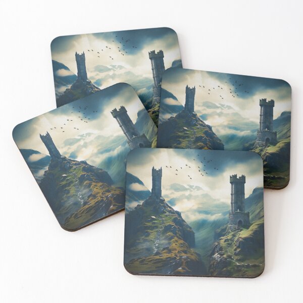 Item preview, Fantasy Towers Mystical Mountain Landscape with Ancient Stone Watchtowers designed and sold by JRRTs.
