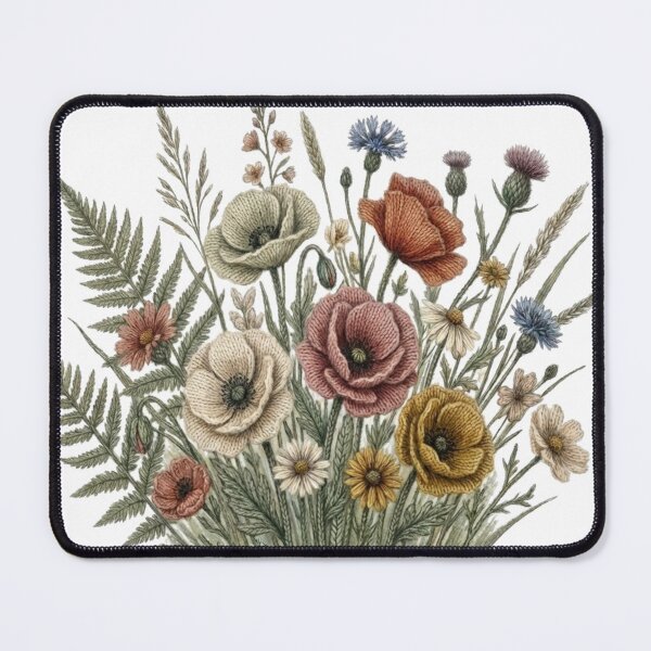 Item preview, Vintage Ink & Watercolor knitting style Wildflower Meadow Bouquet Illustration designed and sold by lamp148.