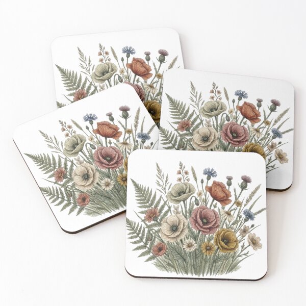 Item preview, Vintage Ink & Watercolor knitting style Wildflower Meadow Bouquet Illustration designed and sold by lamp148.