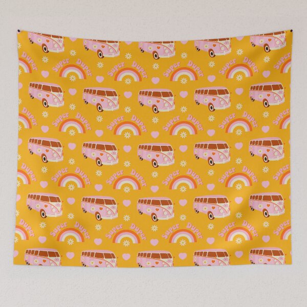 Item preview, Retro Yellow & Pink Super Duper Love Bug Hippy Rainbow Van designed and sold by RetroMaggie.