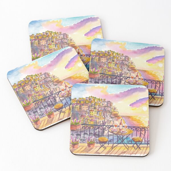 Item preview, Tranquil Manarola Cinque Terre Balcony Sunset Sea View designed and sold by artshop77.
