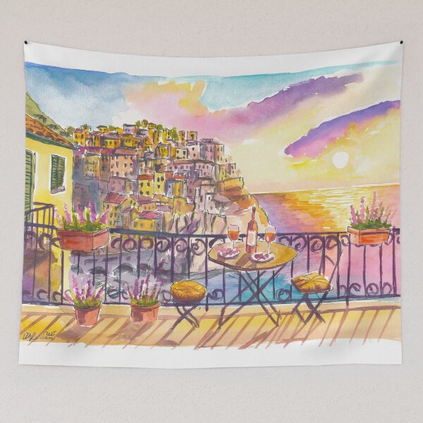 Item preview, Tranquil Manarola Cinque Terre Balcony Sunset Sea View designed and sold by artshop77.