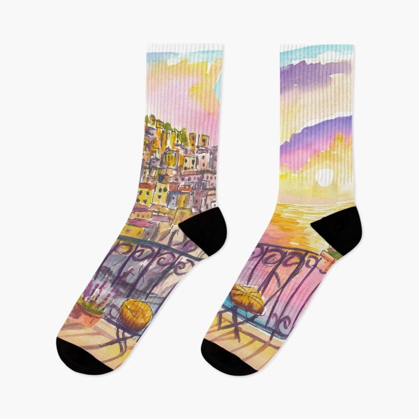 Item preview, Tranquil Manarola Cinque Terre Balcony Sunset Sea View designed and sold by artshop77.