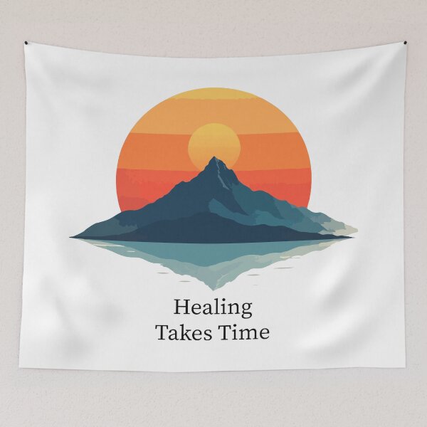 Item preview, Healing Takes Time T-Shirt - Serene Mountain Reflection Sunset Wellness Graphic designed and sold by Design-Pro-21.