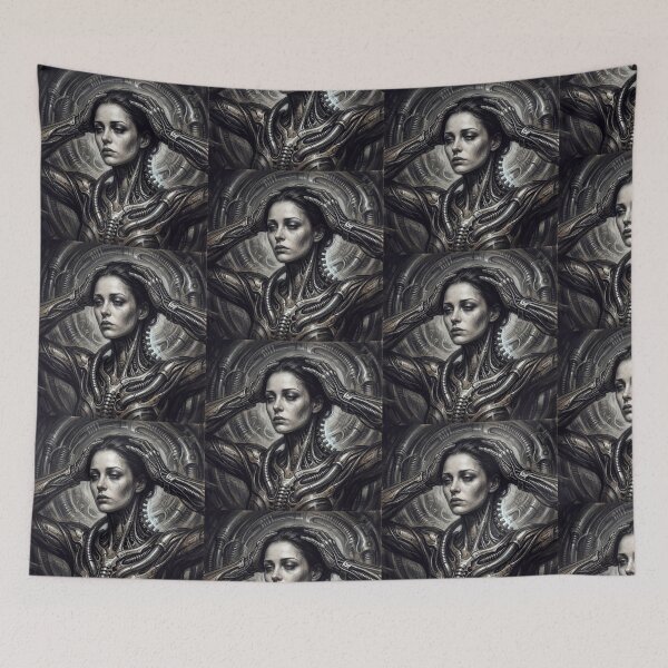 Item preview, Scifi Biomecahnical portrait of a beautiful woman pinup art designed and sold by Vintage Designs +.