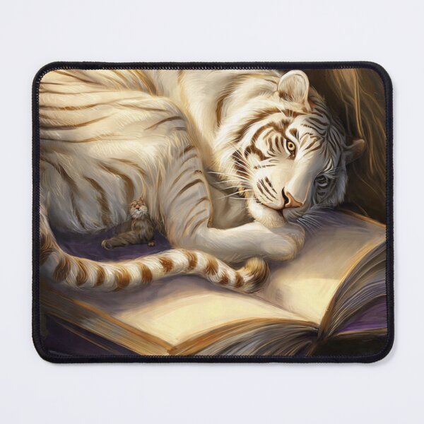 Item preview, White Tiger with Books and Cub – Artistic Illustration designed and sold by TreatLLC.