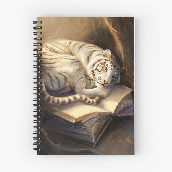 Item preview, White Tiger with Books and Cub – Artistic Illustration designed and sold by TreatLLC.