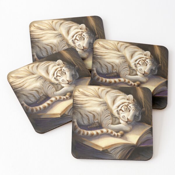 Item preview, White Tiger with Books and Cub – Artistic Illustration designed and sold by TreatLLC.