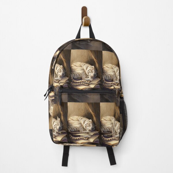 Item preview, White Tiger with Books and Cub – Artistic Illustration designed and sold by TreatLLC.