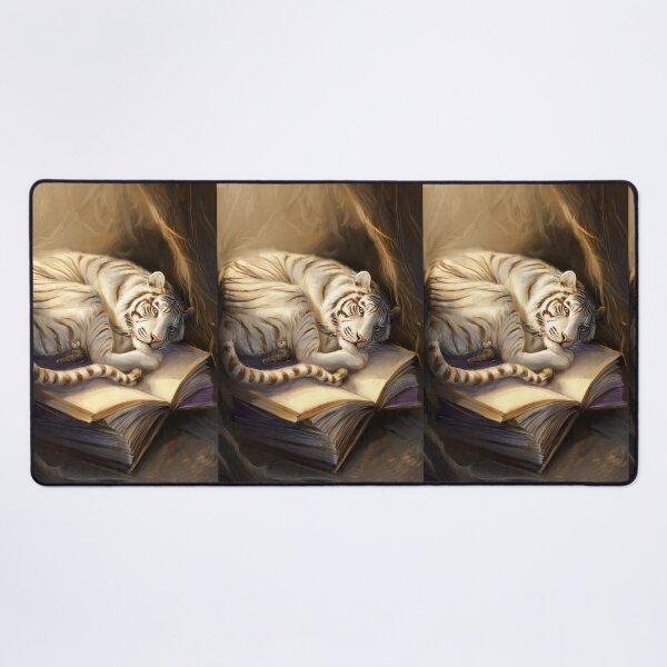 Item preview, White Tiger with Books and Cub – Artistic Illustration designed and sold by TreatLLC.