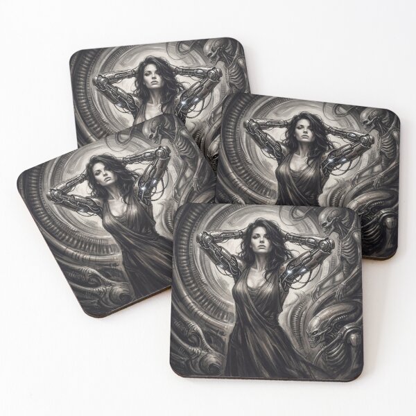 Item preview, Scifi Biomechanical portrait of a beautiful woman pinup art designed and sold by Vintage Designs +.
