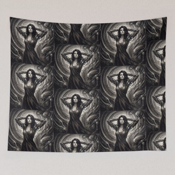 Item preview, Scifi Biomechanical portrait of a beautiful woman pinup art designed and sold by Vintage Designs +.