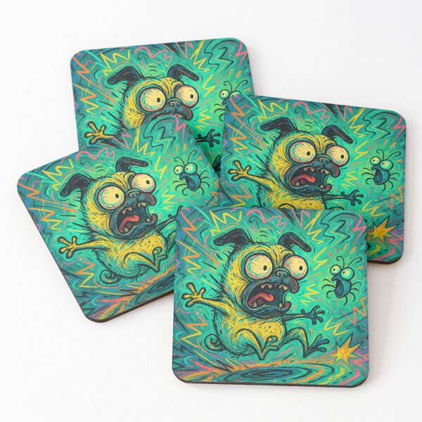 Item preview, Chaotic Neon Pug Panic – Crazy Psychedelic Cartoon Pug Illustration designed and sold by Darlin8888.