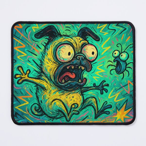 Item preview, Chaotic Neon Pug Panic – Crazy Psychedelic Cartoon Pug Illustration designed and sold by Darlin8888.