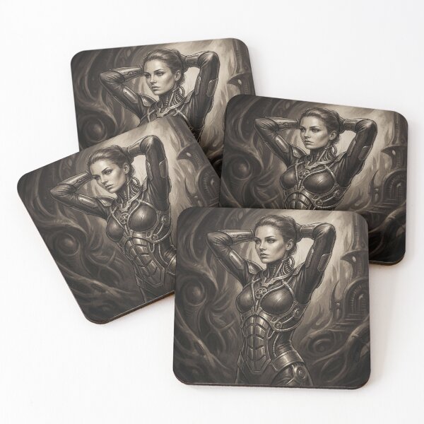 Item preview, Scifi Biomechanical portrait of a beautiful woman pinup art designed and sold by Vintage Designs +.