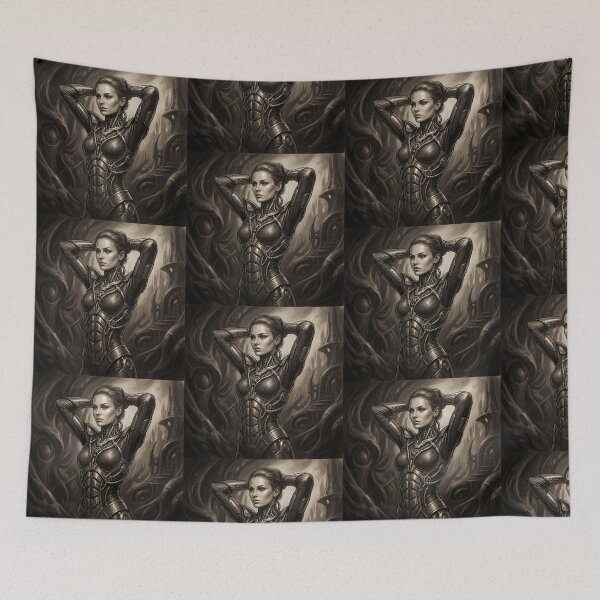 Item preview, Scifi Biomechanical portrait of a beautiful woman pinup art designed and sold by Vintage Designs +.