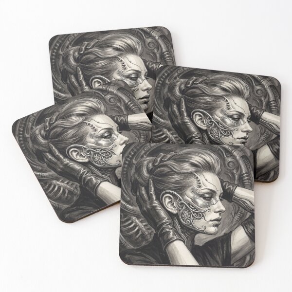 Item preview, Scifi Biomechanical portrait of a beautiful woman pinup art designed and sold by Vintage Designs +.