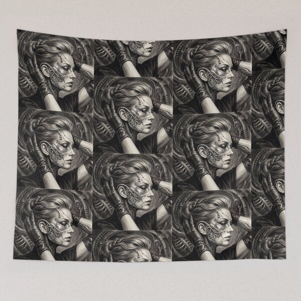Item preview, Scifi Biomechanical portrait of a beautiful woman pinup art designed and sold by Vintage Designs +.