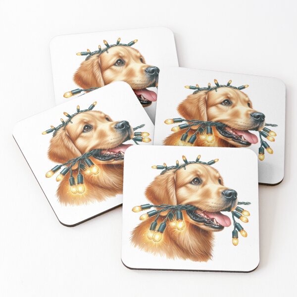 Item preview, Festive Golden Retriever dog with Christmas lights designed and sold by JonysCreativeDesigns.