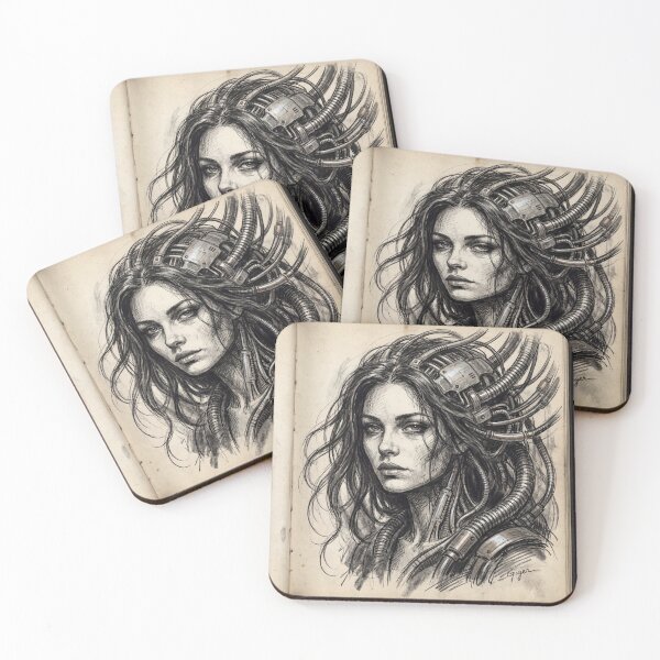 Item preview, Scifi Biomechanical portrait of a beautiful woman pinup art designed and sold by Vintage Designs +.