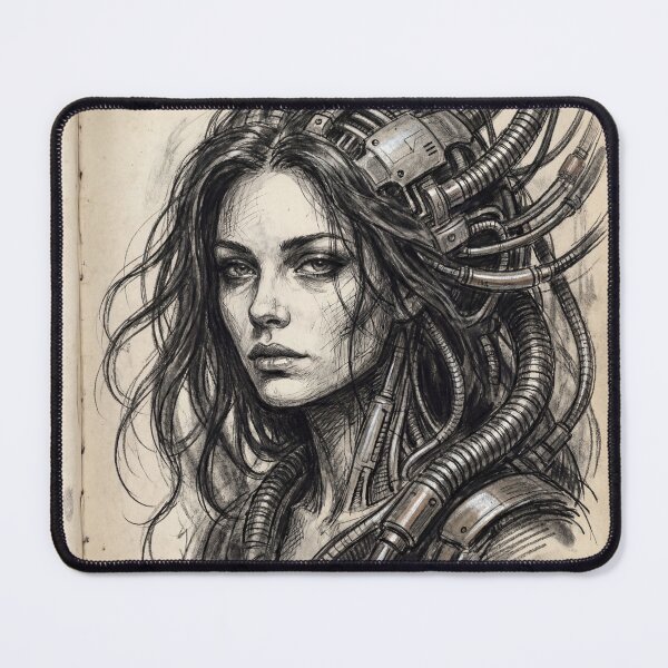 Item preview, Scifi Biomechanical portrait of a beautiful woman pinup art designed and sold by Vintage Designs +.