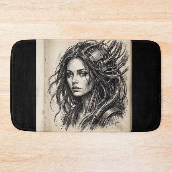 Item preview, Scifi Biomechanical portrait of a beautiful woman pinup art designed and sold by Vintage Designs +.