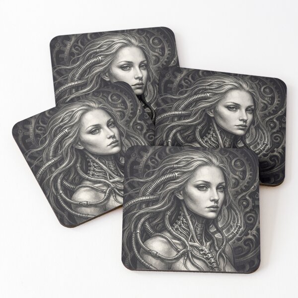 Item preview, Scifi Biomechanical portrait of a beautiful woman pinup art designed and sold by Vintage Designs +.
