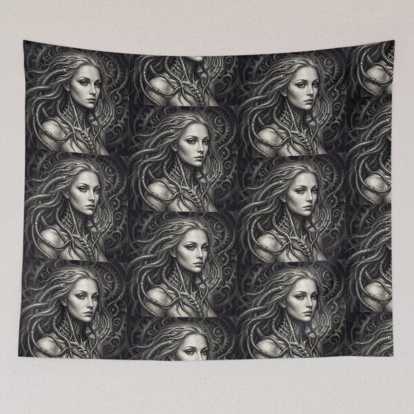 Item preview, Scifi Biomechanical portrait of a beautiful woman pinup art designed and sold by Vintage Designs +.