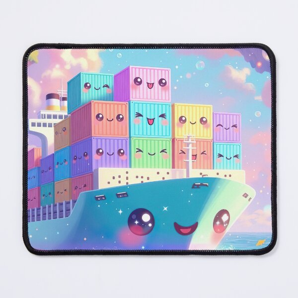 Item preview, Kawaii Container Ship – Cute Cargo Ship with Happy Containers designed and sold by NordseeSteel.