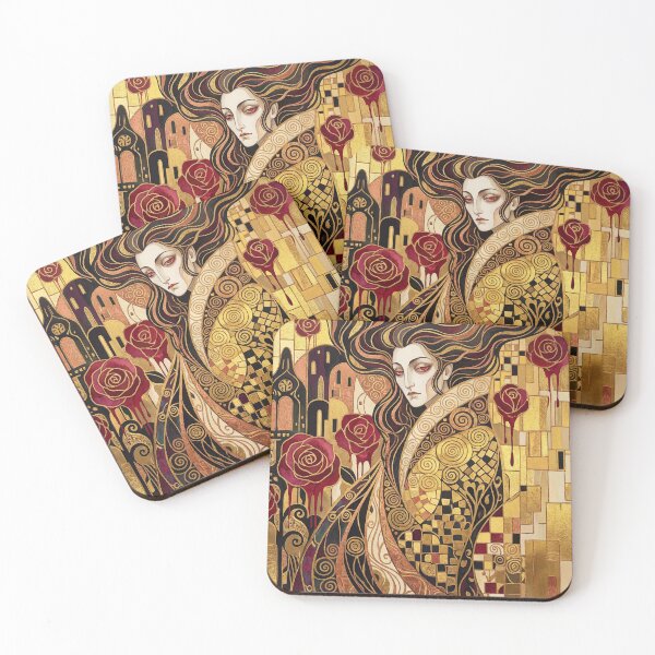Item preview, Golden Crimson Dream Gustav Klimt style Art Nouveau art designed and sold by Vintage Designs +.