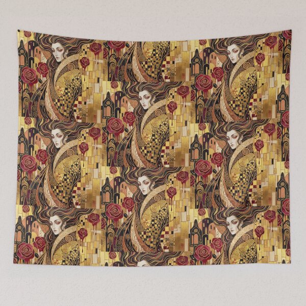 Item preview, Golden Crimson Dream Gustav Klimt style Art Nouveau art designed and sold by Vintage Designs +.