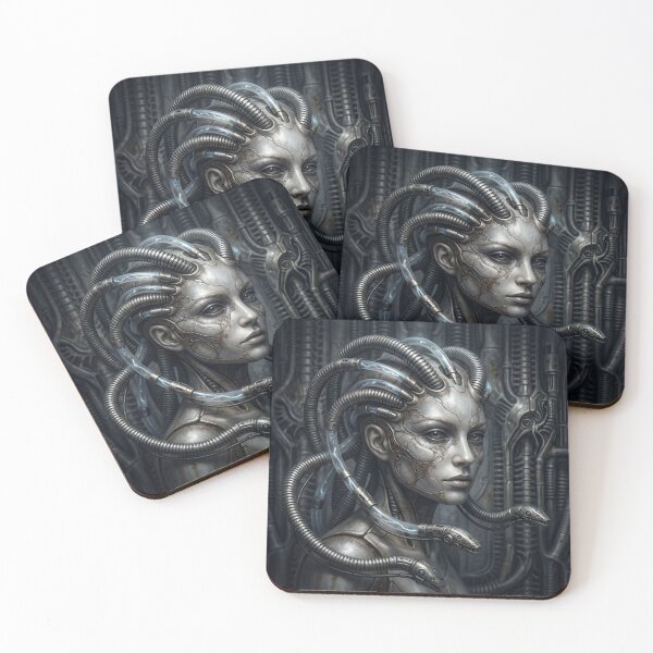 Item preview, Scifi Biomechanical portrait of a beautiful woman pinup art designed and sold by Vintage Designs +.