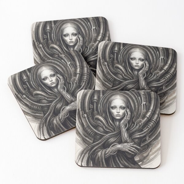 Item preview,  Scifi Biomechanical portrait of a beautiful woman pinup art designed and sold by Vintage Designs +.