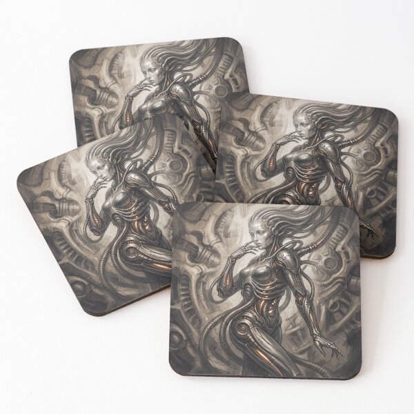 Item preview, Scifi Biomechanical portrait of a beautiful woman pinup art designed and sold by Vintage Designs +.