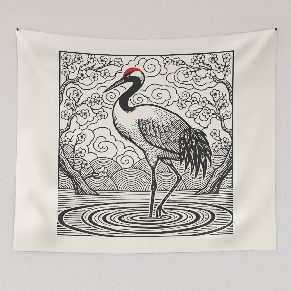 Item preview, Sandhill Crane Bird Linocut Style Birdwatcher  designed and sold by Y-Vibes.