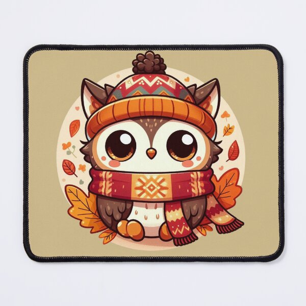 Item preview, Kawaii Cozy Autumn Cat Owl With Scarf designed and sold by BigBlueArt.