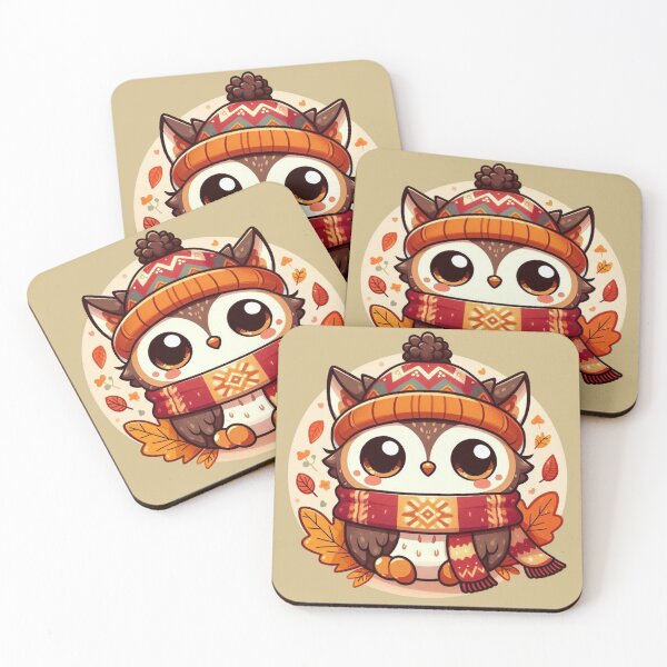 Item preview, Kawaii Cozy Autumn Cat Owl With Scarf designed and sold by BigBlueArt.
