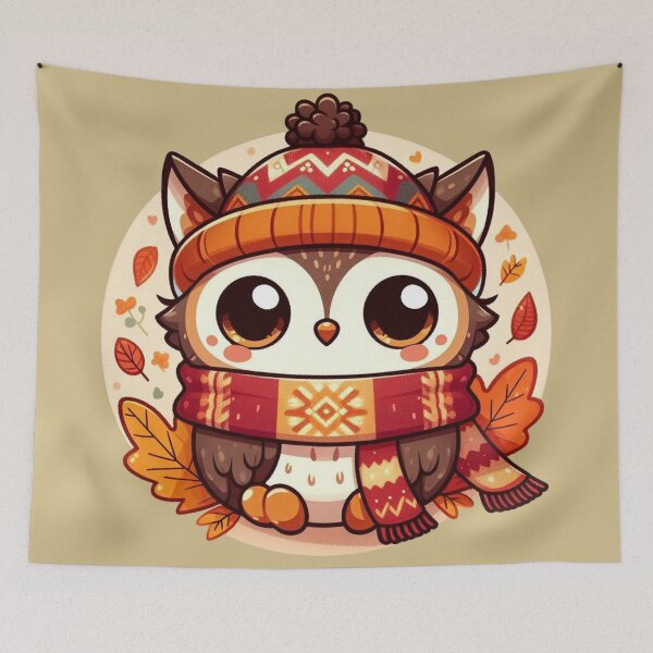Item preview, Kawaii Cozy Autumn Cat Owl With Scarf designed and sold by BigBlueArt.