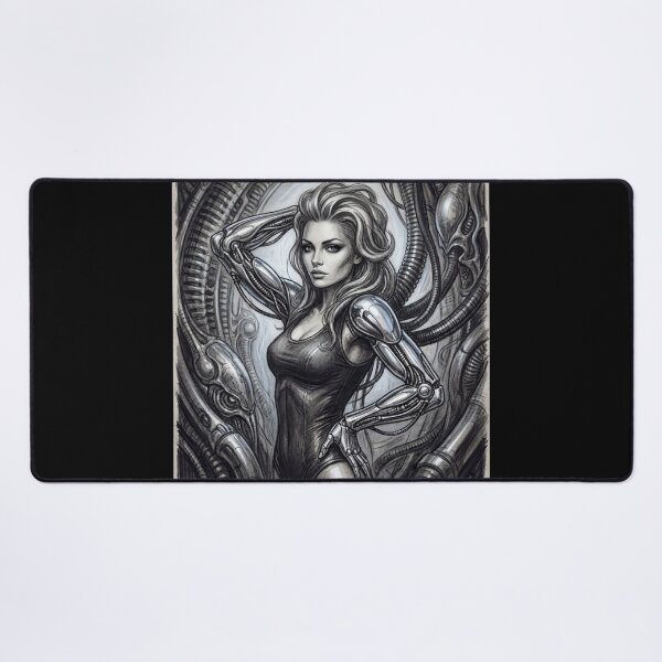 Item preview, Scifi Biomechanical portrait of a beautiful woman pinup art designed and sold by Vintage Designs +.