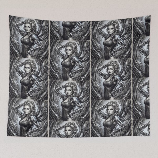 Item preview, Scifi Biomechanical portrait of a beautiful woman pinup art designed and sold by Vintage Designs +.