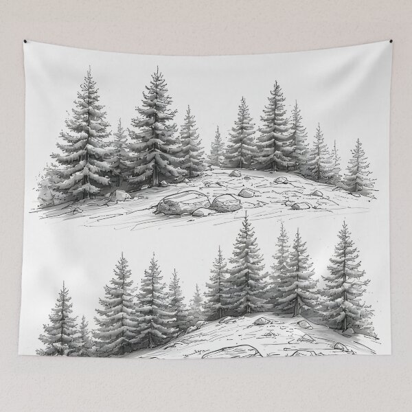 Item preview, Three hills with pine trees and rocks designed and sold by Mianku | Für das Leben.