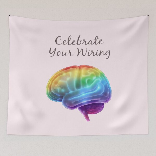 Item preview, “Celebrate Your Wiring” Rainbow Brain – Neurodiversity Pride Colorful Abstract Design designed and sold by PureBrain.