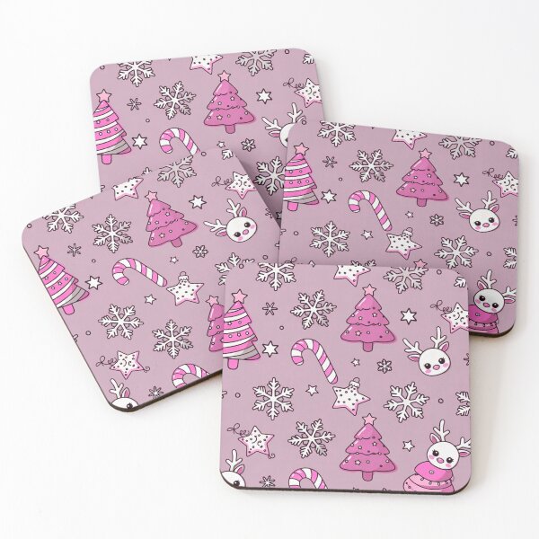 Item preview, Pink Christmas Trees & Cute Reindeer Pattern designed and sold by SassyArtistry.