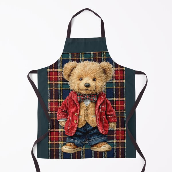 Item preview, Adorable Teddy Bear in Red Jacket on a tartan plaid background - Cute Illustrated Bear Character designed and sold by Gino By Design.