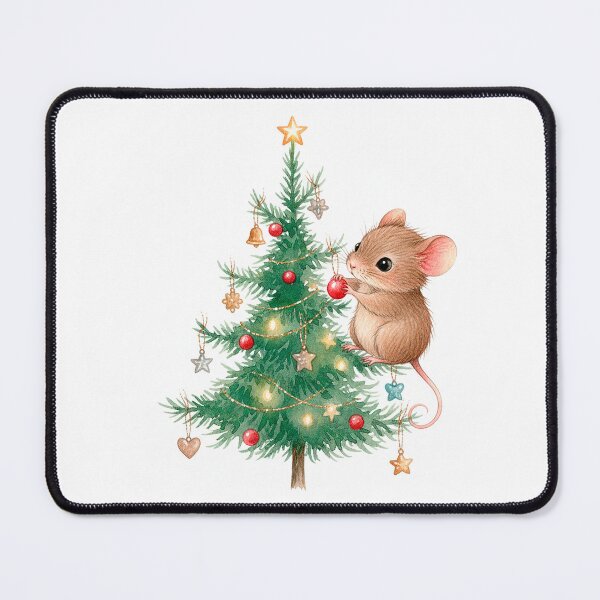 Item preview, Tiny Christmas Mouse Decorating Mini Tree – Watercolor Style designed and sold by Iras-Art-Corner.