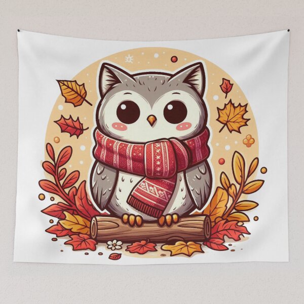 Item preview, Kawaii Autumn Owl With Cozy Scarf designed and sold by BigBlueArt.