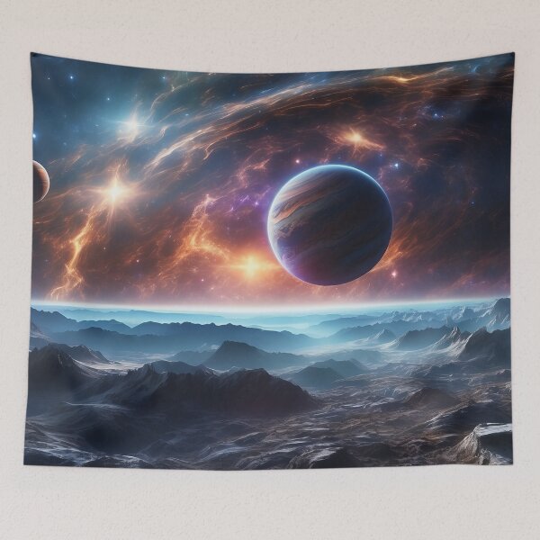 Item preview, Celestial Dawn Over Frozen Alien Peaks designed and sold by ArtComixHaven.