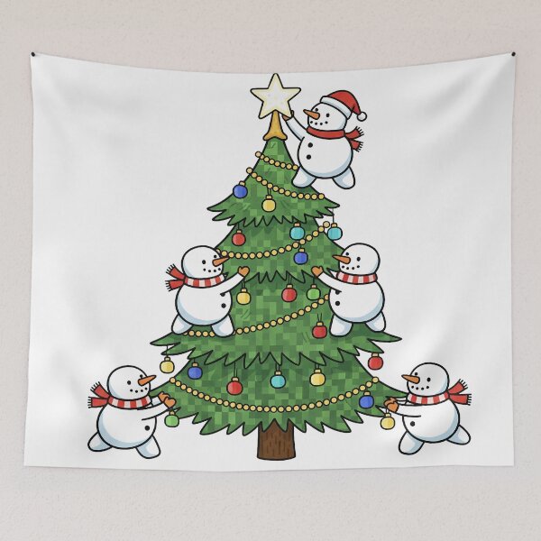Item preview, Cute Snowmen Decorating Christmas Tree | Funny Holiday Pattern designed and sold by Wild-way Art.