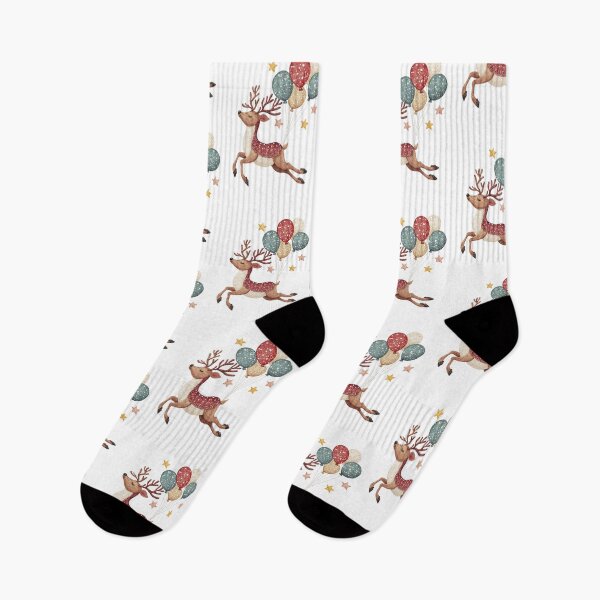Item preview, Embroidered Reindeer with Festive Balloons – Cozy Nordic Christmas Art designed and sold by MiraLumeStudio.