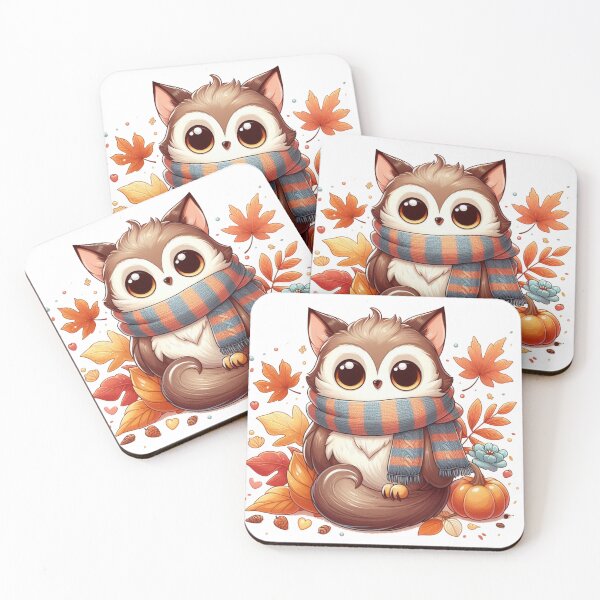 Item preview, Kawaii Fall Owl With Striped Scarf designed and sold by BigBlueArt.